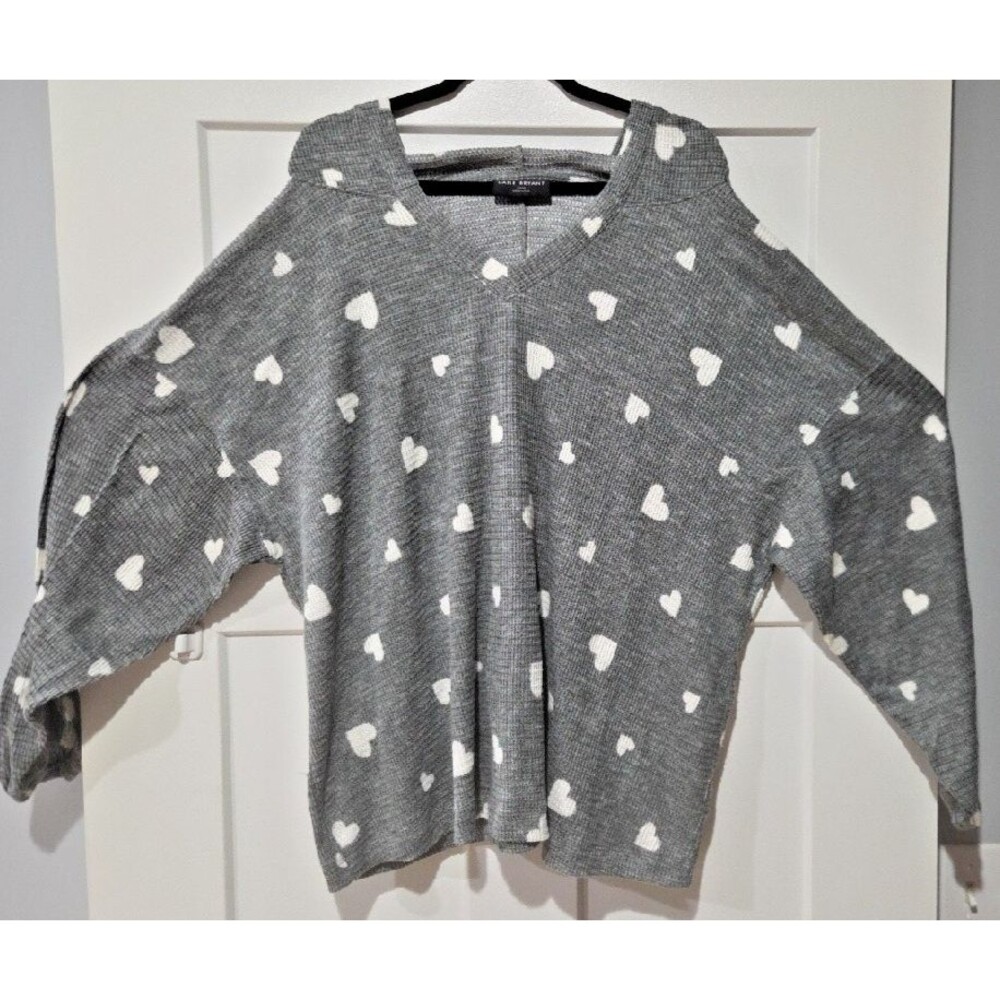 LANE BRYANT GREY W WHITE HEARTS LONG SLEEVE HOODIE Sz 22/24